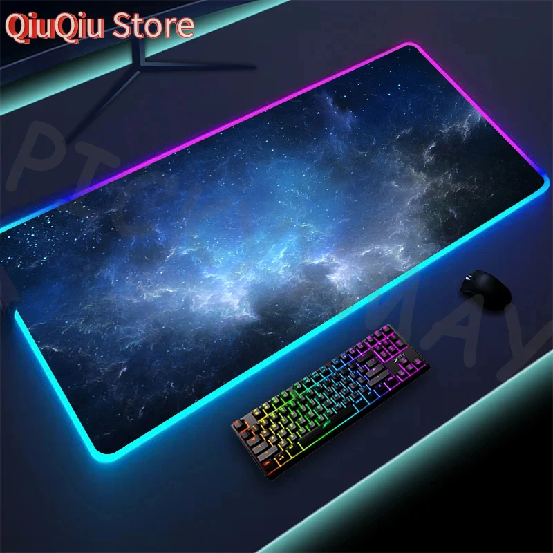 

Красочный коврик для мыши RGB «Космическая туманность», 90x40 см, удлиненный игровой коврик для стола, с нескользящим основанием и прошитыми краями, космический коврик для рабочего стола