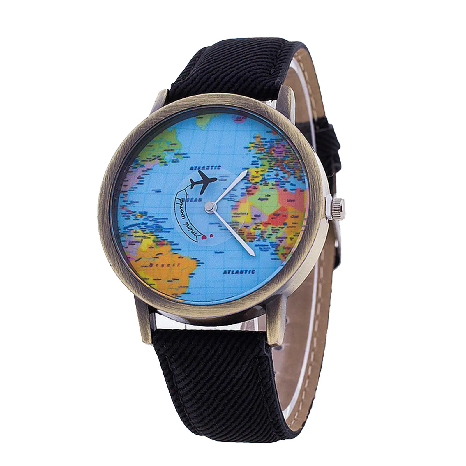 Fashion Retro Belt Quartz Watch Airplane Second Hand Map Watch Unisex Elegant Watch Alloy Ladies Watch Alloy Ladies Watch