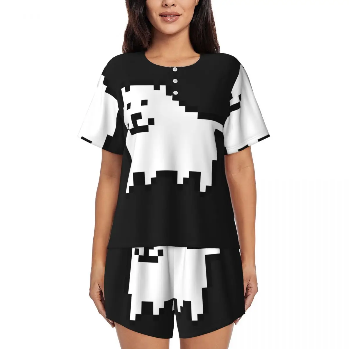 

Annoying Dog In Space Undertale Toby Video Game Round Neck Short Sleeves Nightdress for Sleeping Women Pajama Set Short Pants
