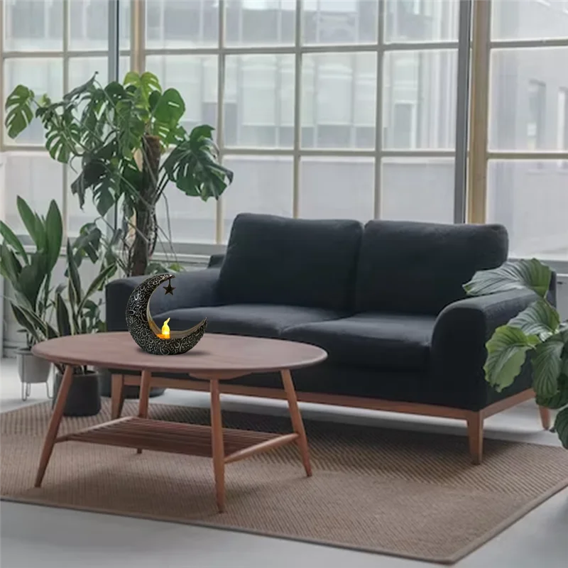 N96R 2Pcs Ramadan Decorations EID Decorations Ramadan Kareem Tabletop Ramadan Lanterns(Black+Silver) Durable Easy Install