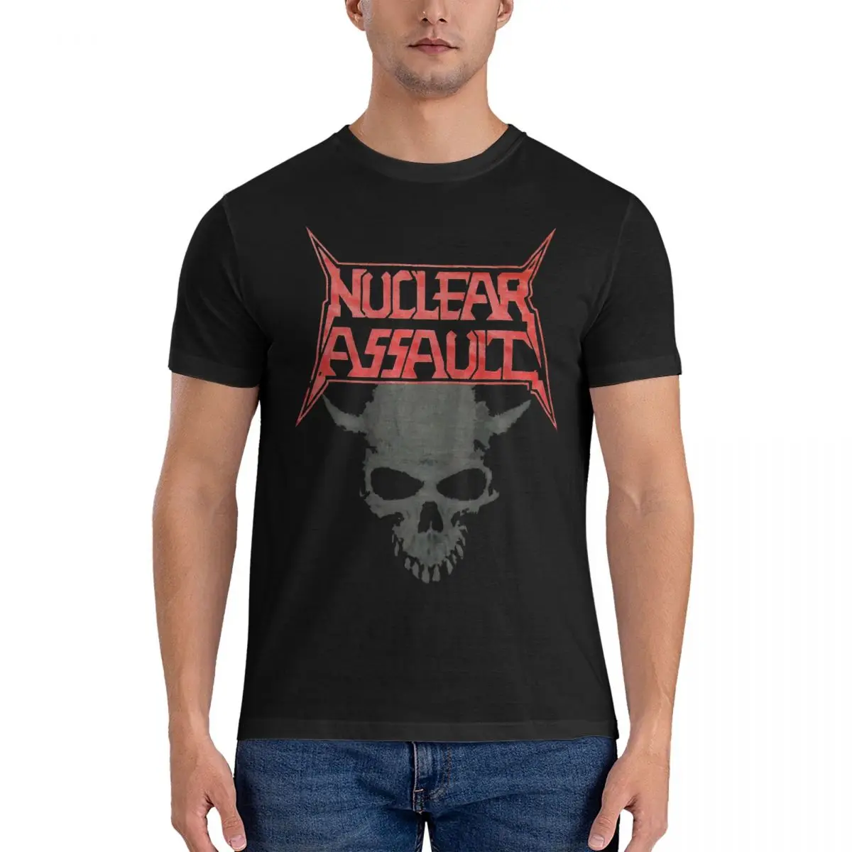 

Men's T-Shirt SKull Novelty Cotton Tees Short Sleeve Nuclear Assault T Shirt Crew Neck Clothing Graphic