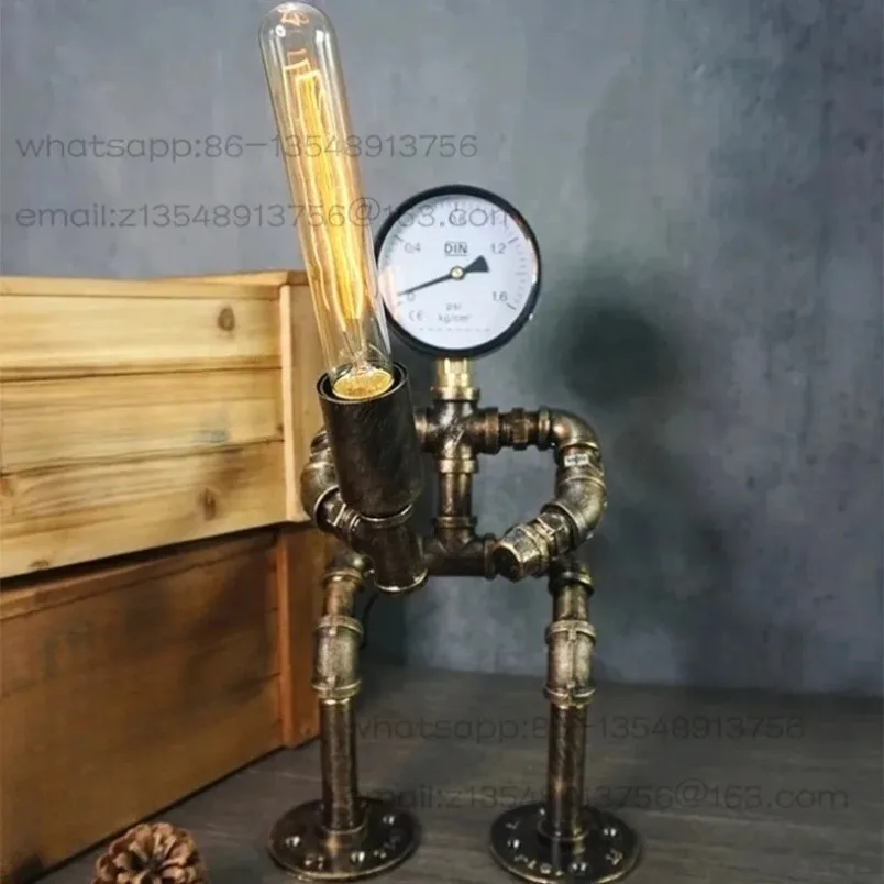 

Retro industrial wind ornaments, water pipe robots, desk lamps, decorative lamps, factory direct sales. Dimmable switch spot