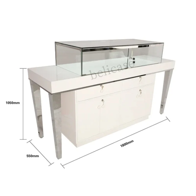 custom，Bespoke Logo Jewelry Showcase Lockable Glossy Jewelry Display Luxury Jewelry Store Counter Display