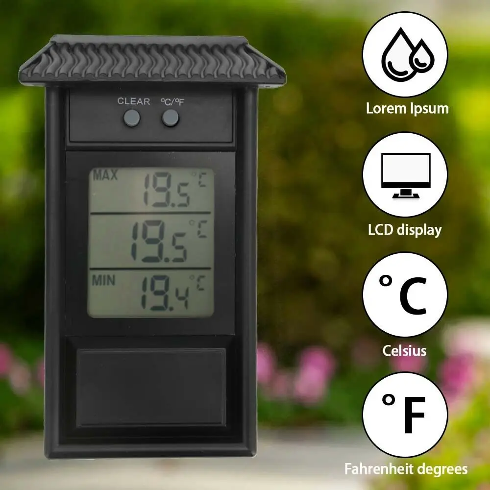 Garden Waterproof Thermometer Max Min Outdoor Window Refrigerator Greenhouse Temperature Meter Hook Hole -20~50C C/F Switch