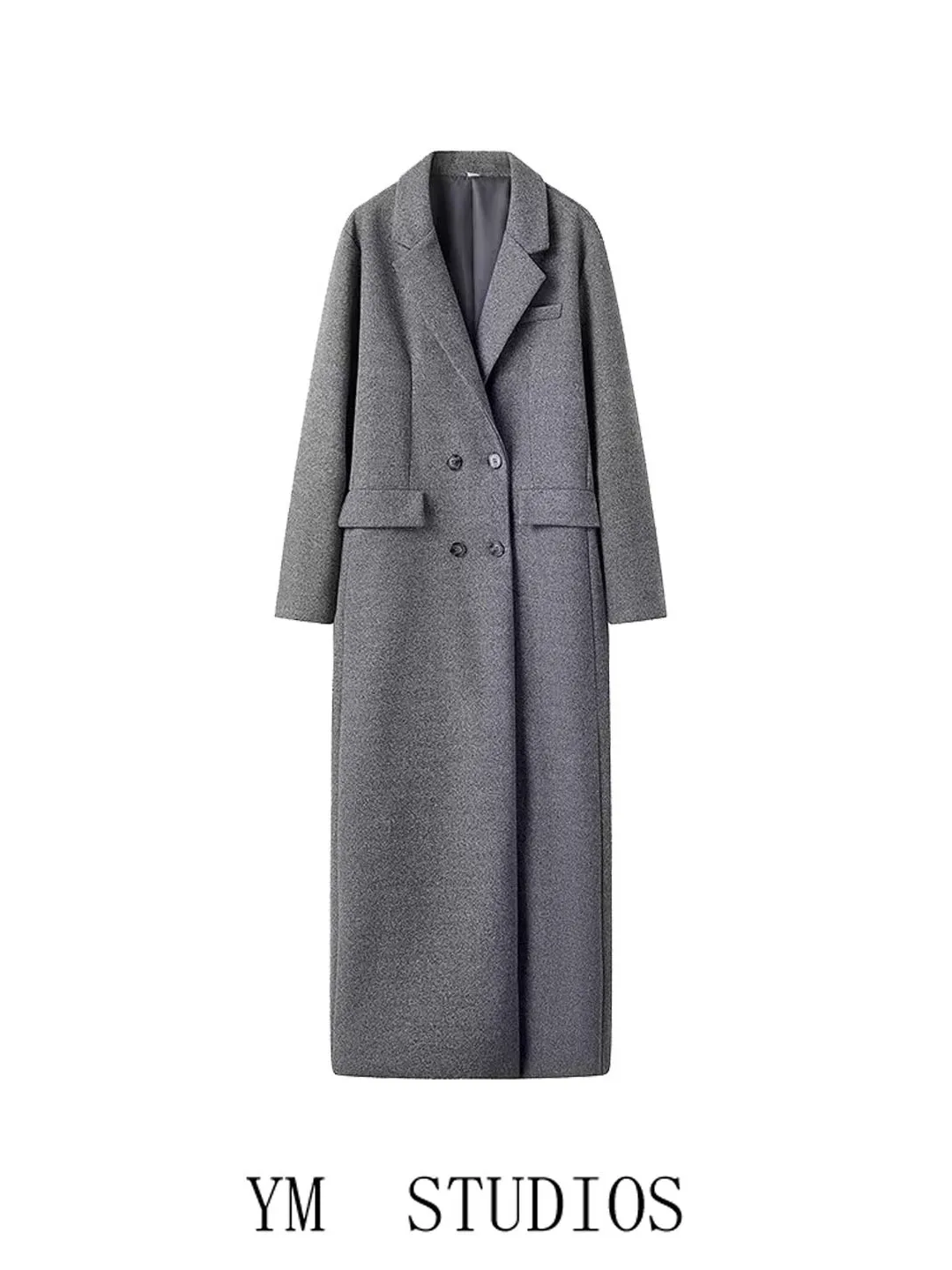 

Женское двубортное удлиненное шерстяное пальто с отложным воротником, кардиган с длинными рукавами, модное, для повседневной носки, из полиэфирного волокна