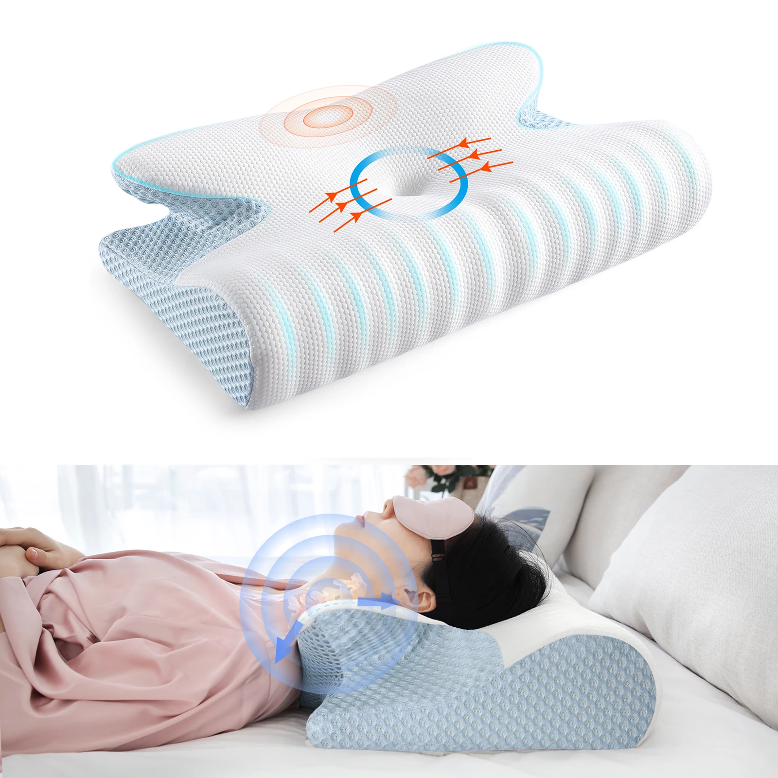 

Orthopedic Memory Foam Pillow 60x37cm Slow Rebound Memory Soft Pillow Butterfly Shaped Relax Cervical Neck for Side Back Sleeper