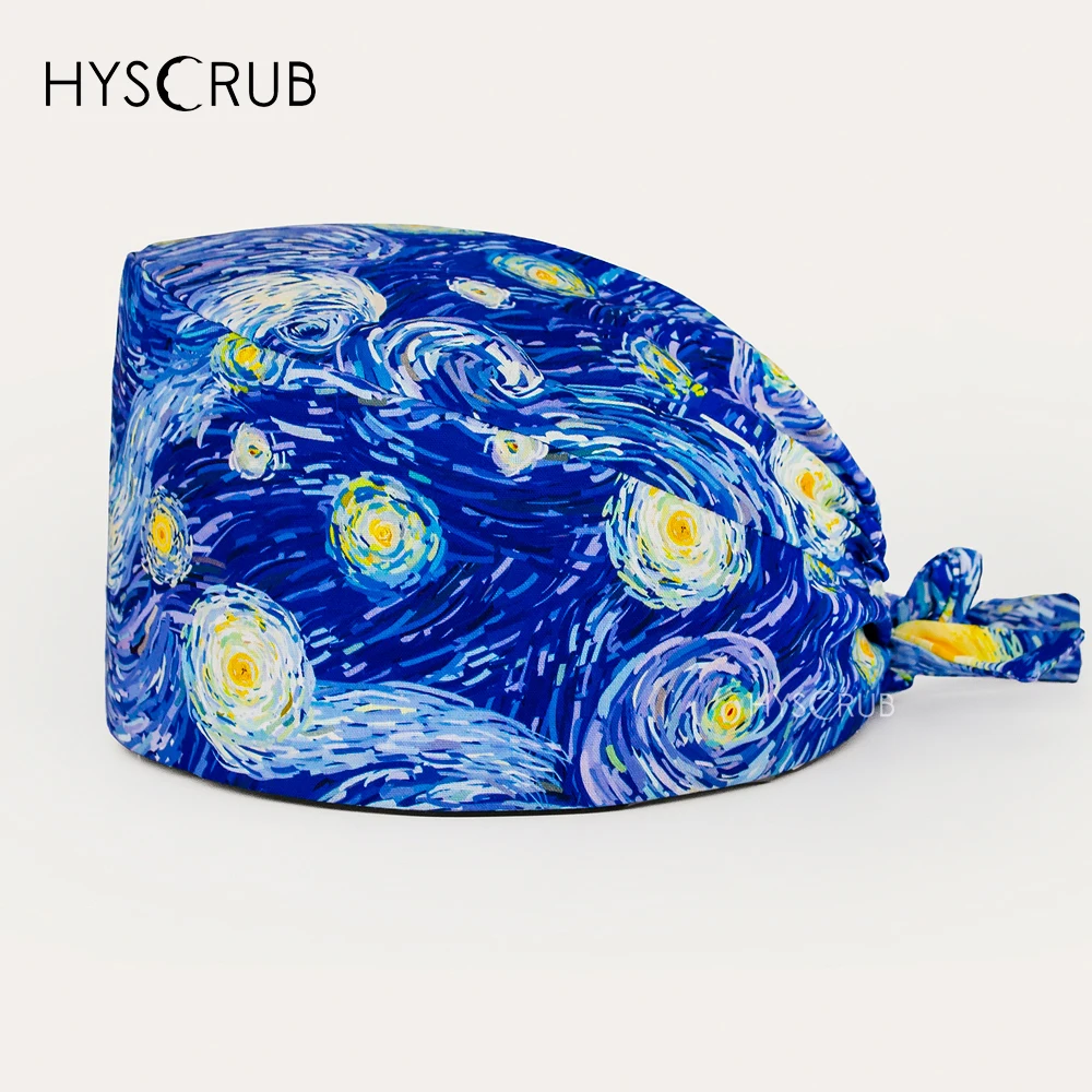 Blue Starry Sky Print Doctor Nurse Scrubs Caps Professional Medical Hospital Scrub Hat for Healthcare Workers