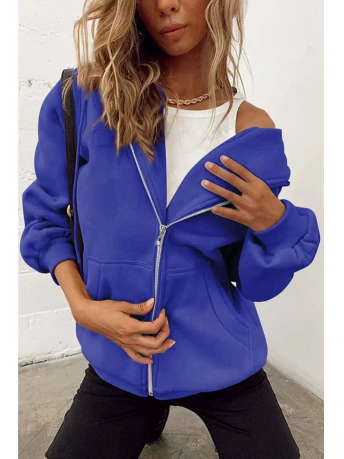 Suda con Capucha de Manga Larga para Mujer, con Cordón y Cremallera, Estilo Casual Urbano, Forro Polar, Ajuste Cómodo