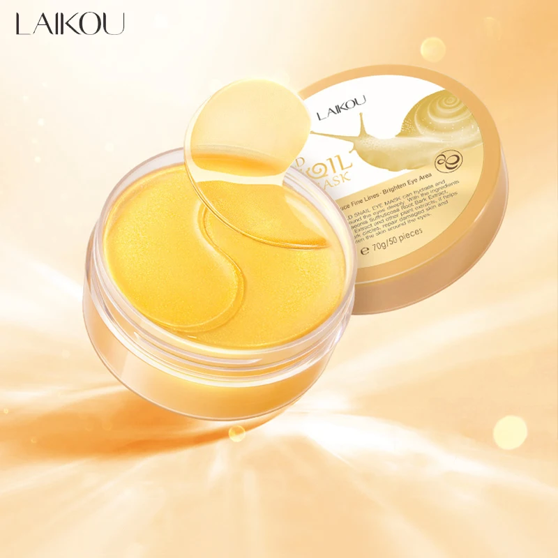 ﻿  ﻿  LAIKOU 24K Gold Snail Eye Mask Moisturizing Collagen Eye Patch Gold Under Eye Patches Mask for Puffy Eyes Bags Eyes Care