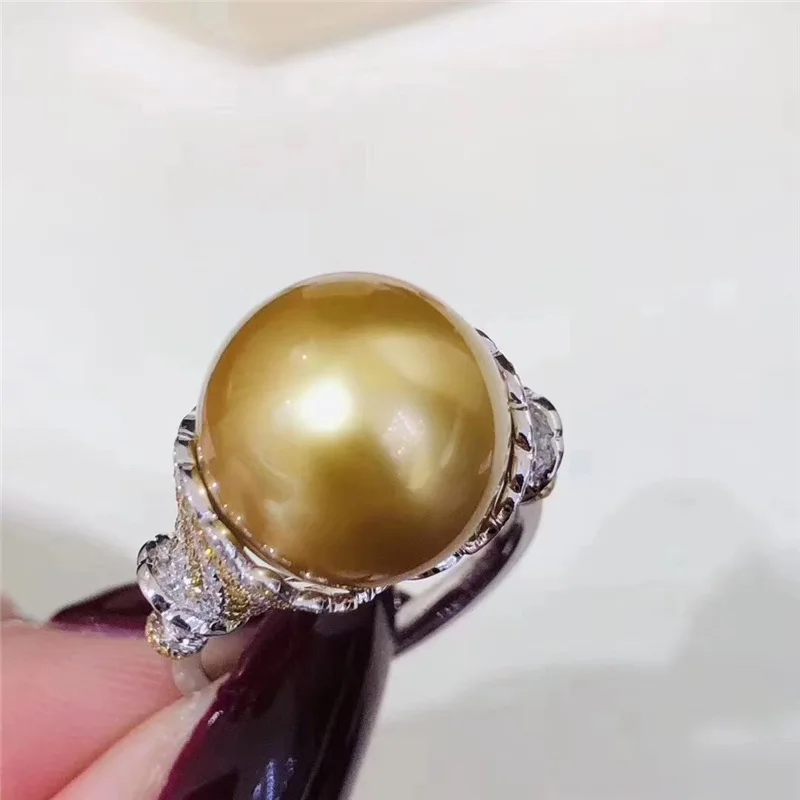 HUGE Purple Ring AAAAA++ 11mm Round Natural Pearl 18K Gold Package Wholesale GIFT BOX