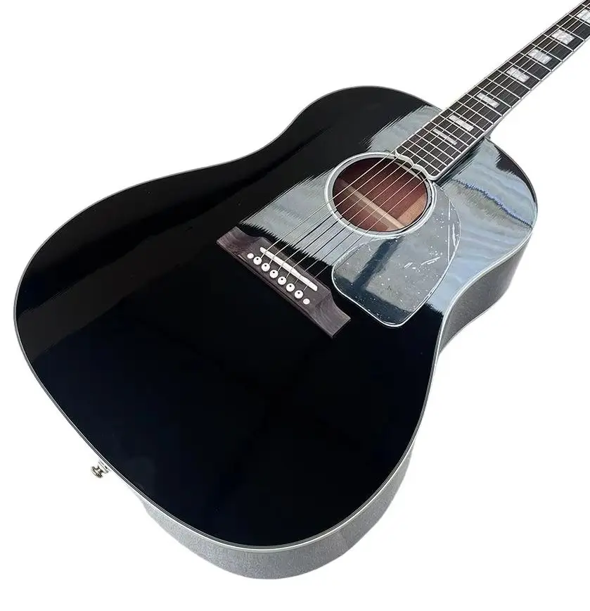 Professional Performance Black J Style 45 version Ebony Acoustic Guitar with Solid Spruce Top, Rosewood Back & Sides Laminate, E