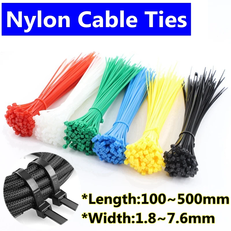 100~1000PCS Self-locking Plastic Nylon Cable Tie Releasable Fasten Wire Loop Wrap Zip Ties Bundle Ties Ndustrial Supply Fastener