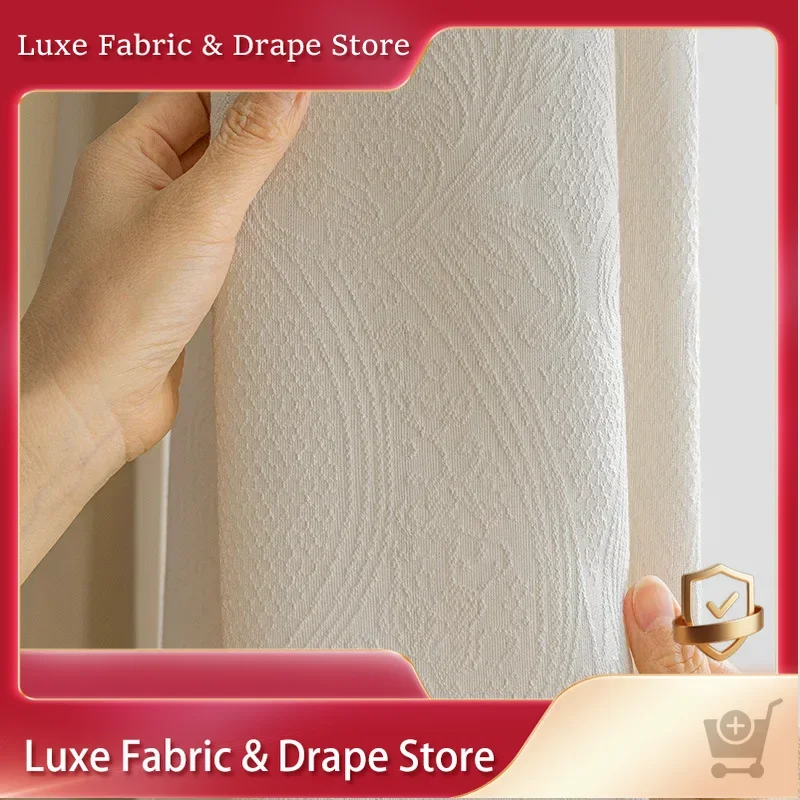 

French Embossed Gauze Curtains for Living Room Bedroom Light-transmitting Opaque Thickened Window Screen Retro Textured Finished