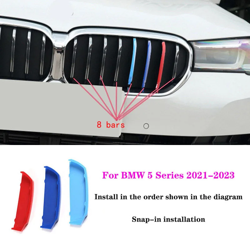 Tri-color Front Grill Grille Bar Strip Buckle Covers Decoration For BMW 5 Series F7 F10 F11  F18  520i、523i、528i、530i、535i、