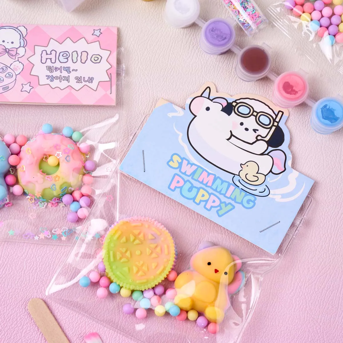 Taba Squishy Maker Kit Flex Rubber AB Set Cat Paw Bear Donut Silicone Mold Stress Relief Squishies Craft Making for Adult Beginn view 2