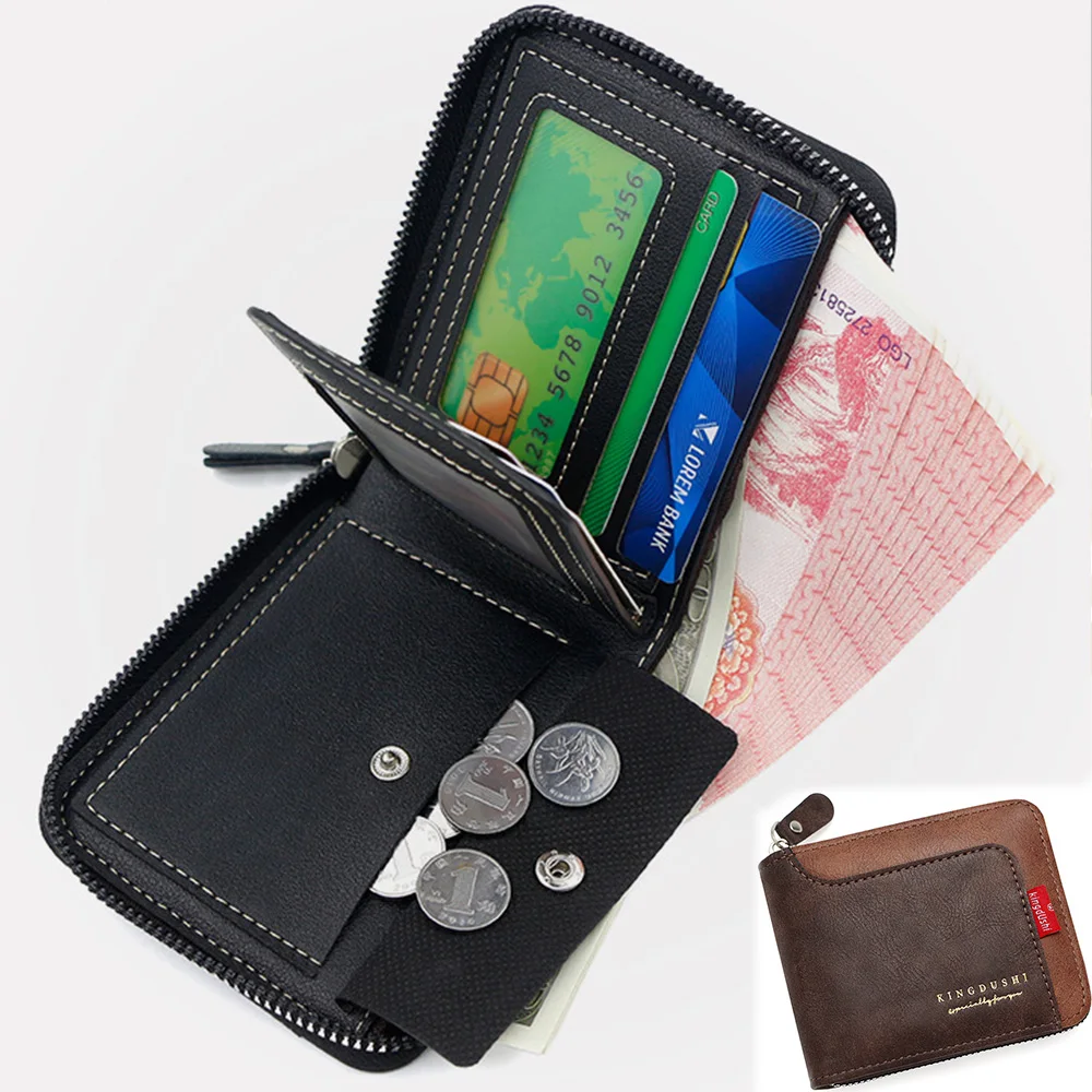 

New Short Men Zipper Wallets Card Clip Photo Holder Male Coin Purses Top Quality Zipper Coin Pocket Men‘s Money Clips
