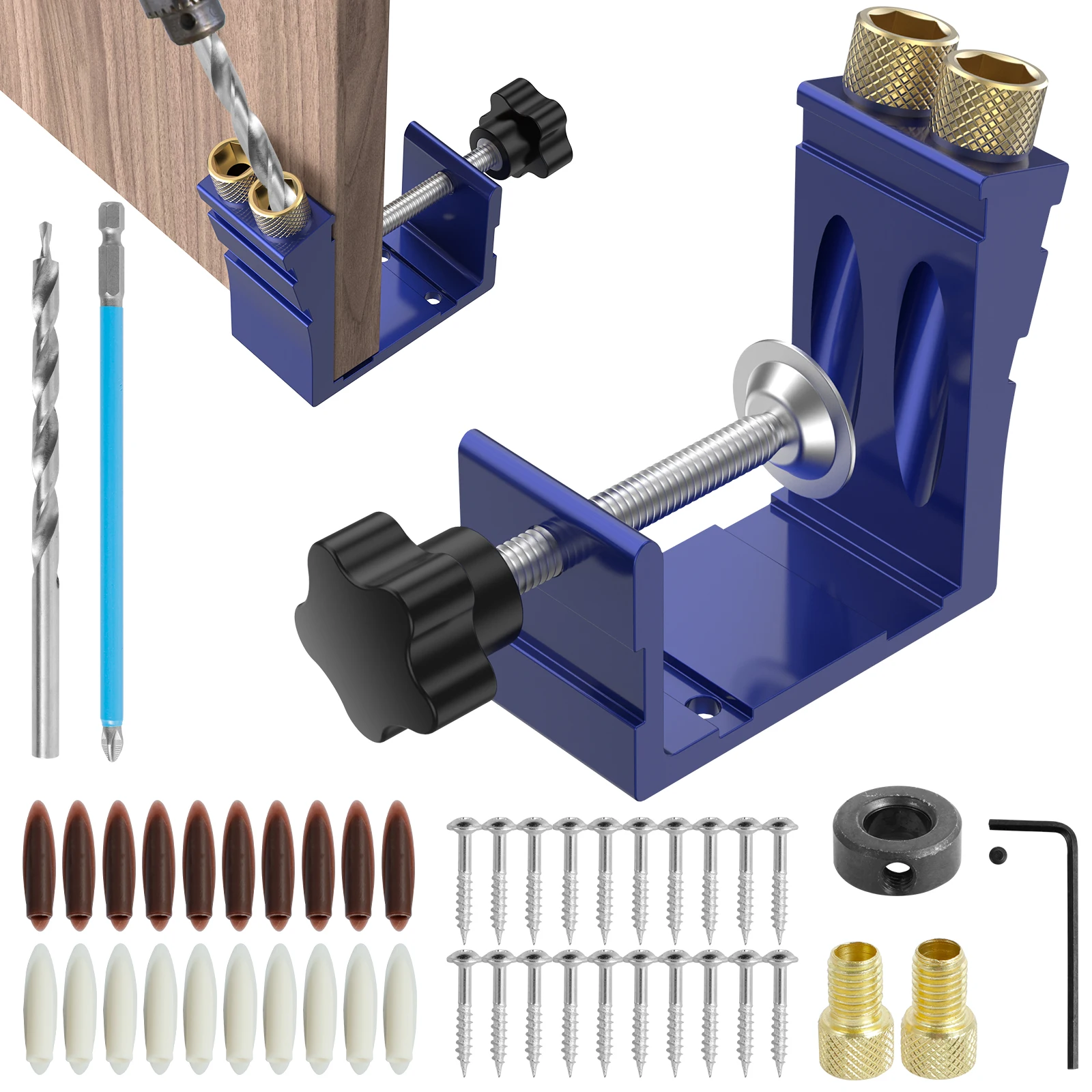 

47Pcs Pocket Hole Jig Metal Pocket Screw Jig Drill Guide 15 Degree Angle Hole Drilling Positioner Woodworking Punch Locator Tool
