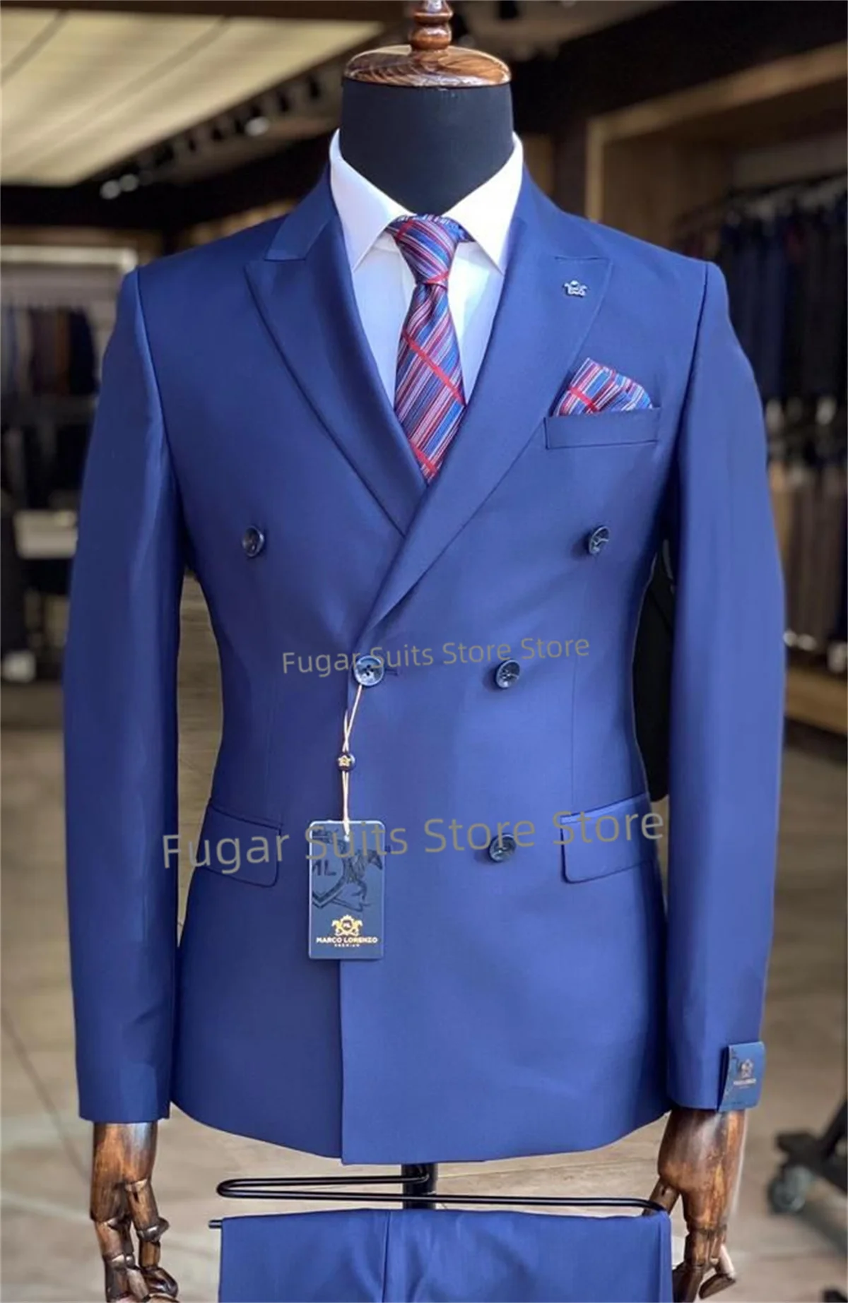 

Business Blue Double Breasted Wedding Suit for Men Slim Fit Groom Formal Tuxedos2Pieces Set Elegant Male Blazer Trajes De Hombre