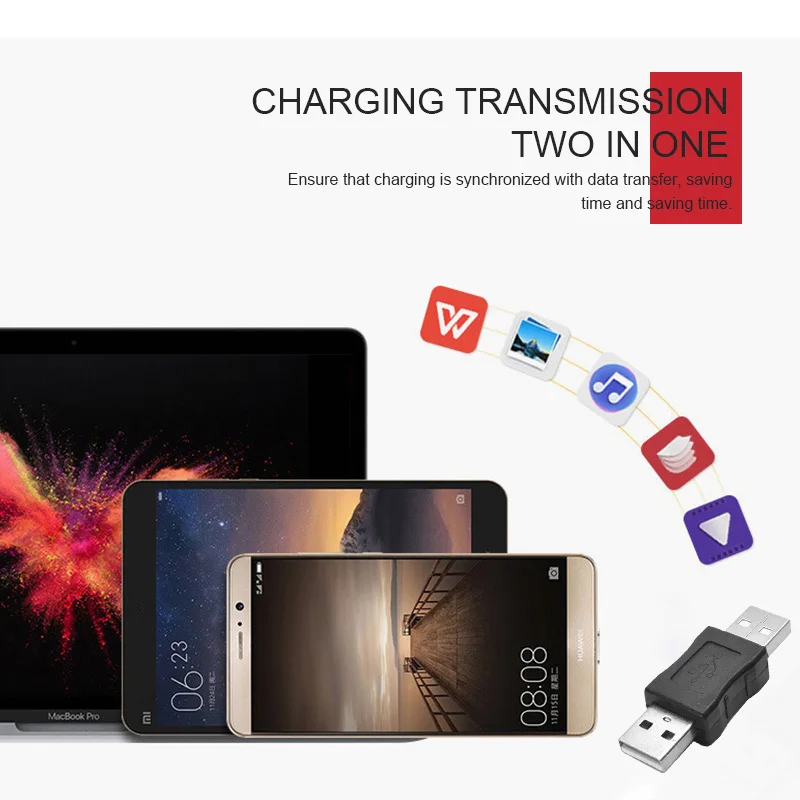 Adaptador de extensión USB dual USB 2.0 A a un adaptador de conexión macho a macho para transmisión de datos