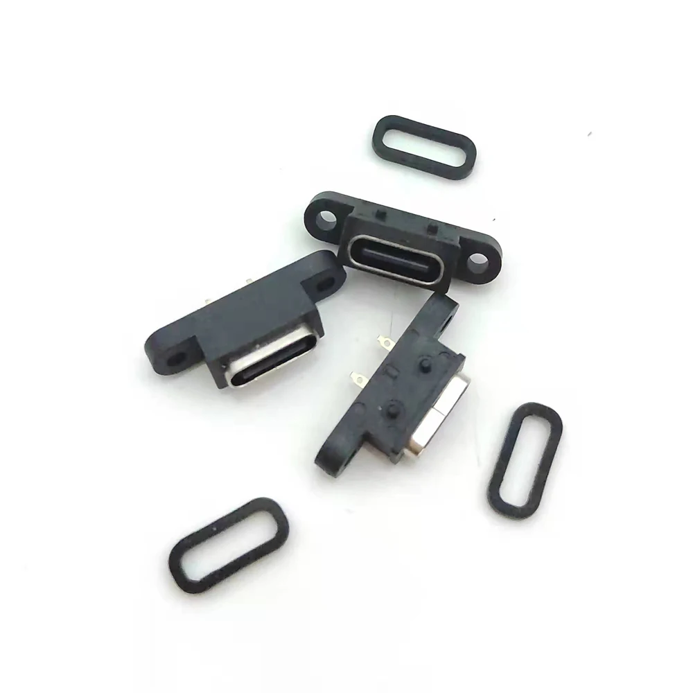 2pcs Type C 2-pin Waterproof Base Female Sockets With Dual Hole Waterproof Threaded Holes For Quick Charging Interface Adapter