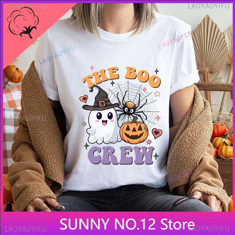 The Boo Crew Shirts Halloween Family Matching 100%Cotton T-shirts Family Halloween Party Short Sleeve Clothes Fahion Print Trend