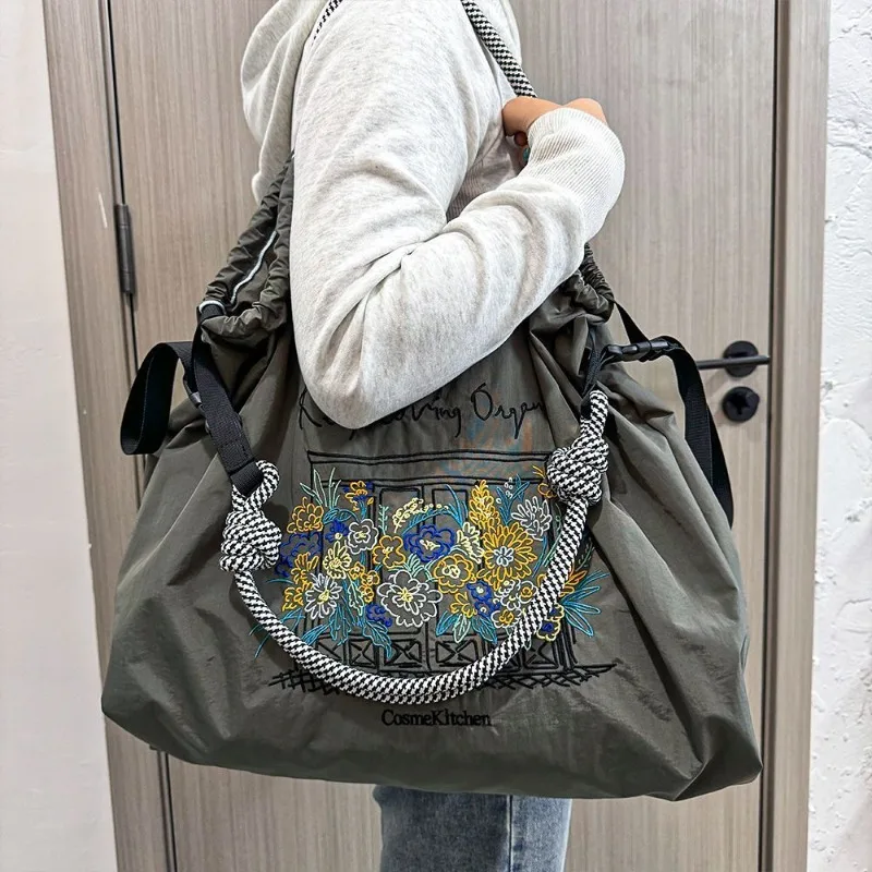 Shopping Embroidery Environmental Protection Large Capacity Nylon Messenger Bag Portable Shoulder Net Red Envelope Ball Chain