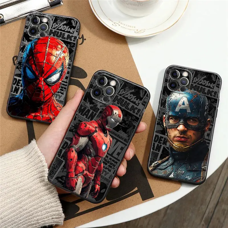 

Marvel Comic Ironman Captain America Phone Case For Apple iPhone 16 15 14 13 12 11 Pro Max XR XS Max 8 Plus SE2 Back Cover Cases