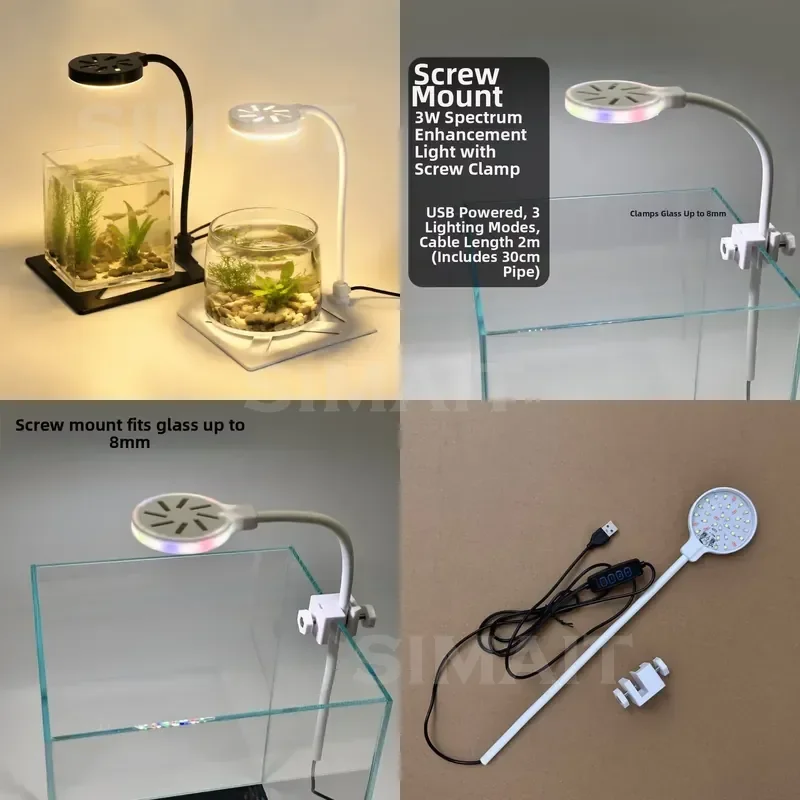 Rotatable LED Aquarium Plant Light, Waterproof 3W Clip-on Fish Tank Lamp, 3 Lighting Modes Energy Saving