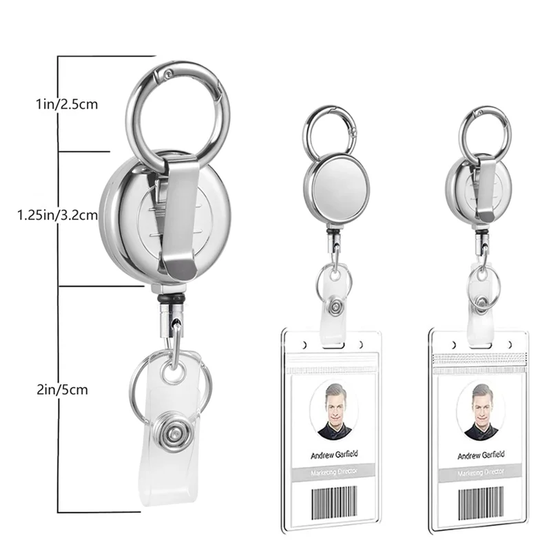 

Carabiner Belt Clip Key Ring 2 Pack Heavy Duty Badges Reels, Metal Retractable Badge Holders With For Name Card Keychains