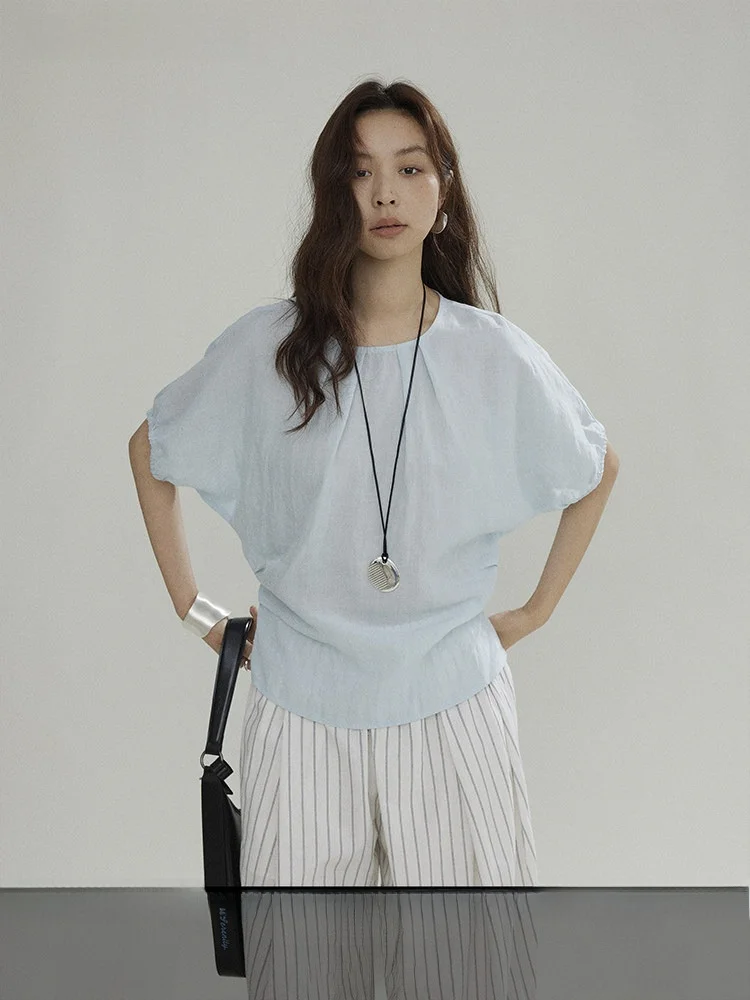 

Женская летняя новая свободная льняная рубашка Joli Choose с плиссировкой и завязками по низу, универсальная, с коротким рукавом