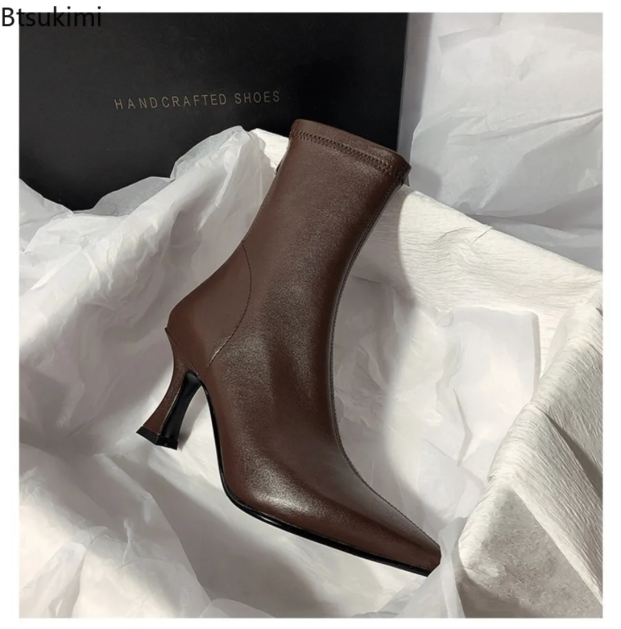 2025 Women's Autumn Winter Boots Sexy Pointed Toe Ankle Boots for Women Fashion Back Zippers Short Boots Female Thin High Heel
