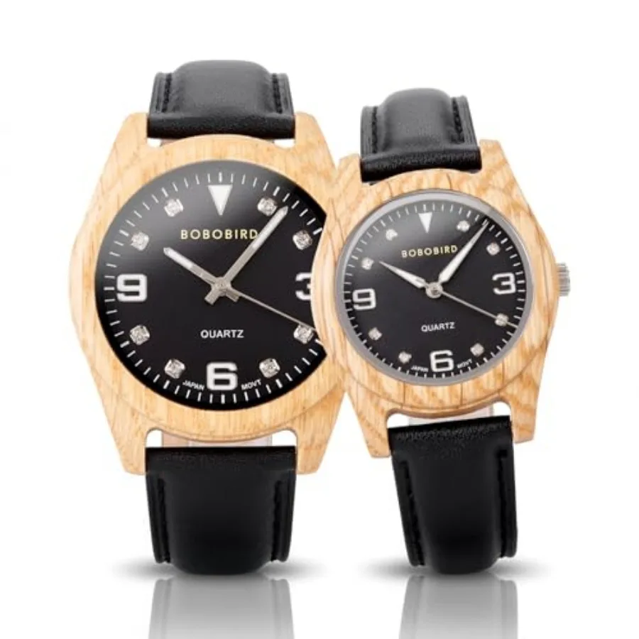 

Valentines Couple Watches Set for Men and Women - His and Her Matching Japanese Quartz Watches with Diamond Markers and Genuine