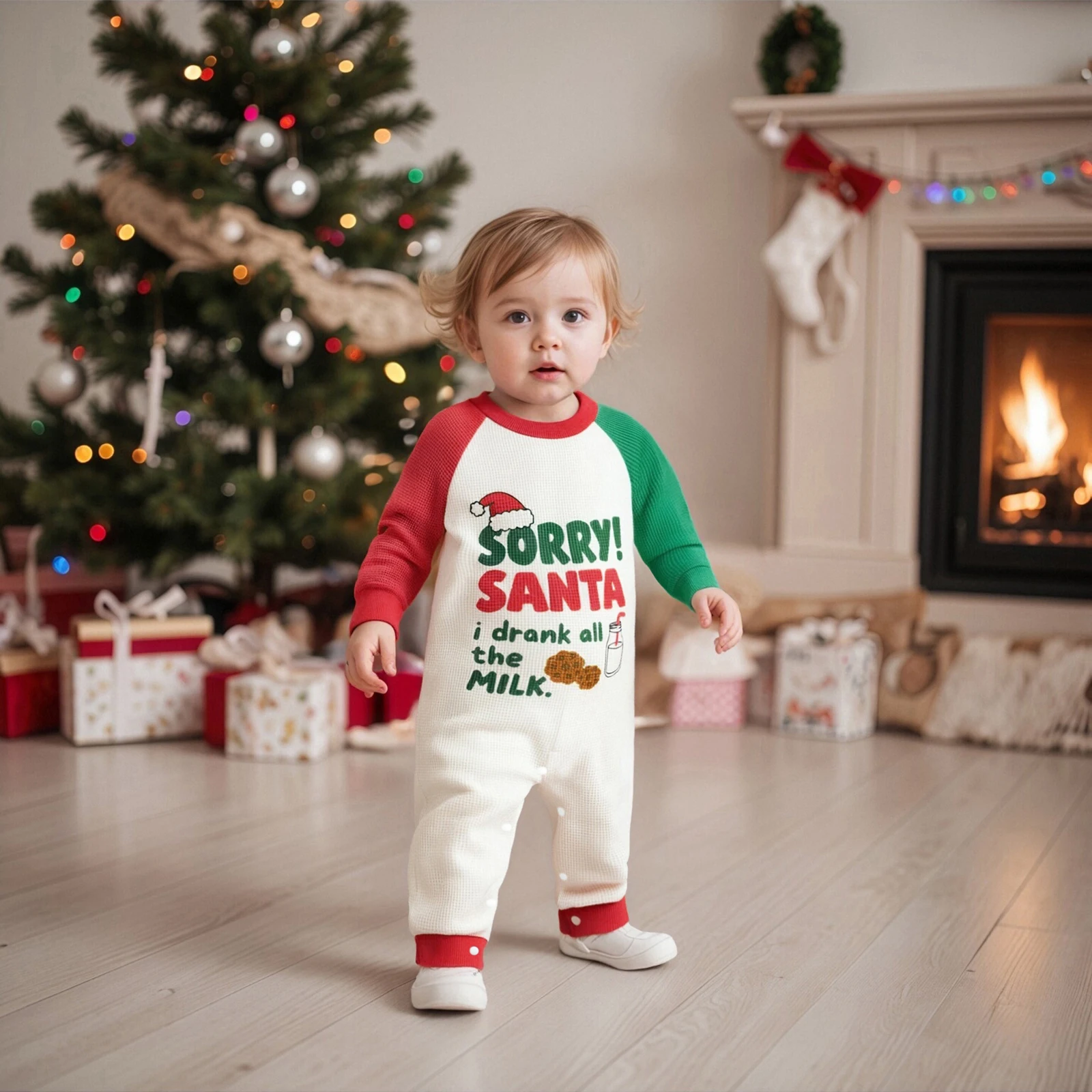 

Christmas Newborn Clothes Baby Romper Long Sleeve Crew Neck Letter Print Contrast Color Playsuit Clothing