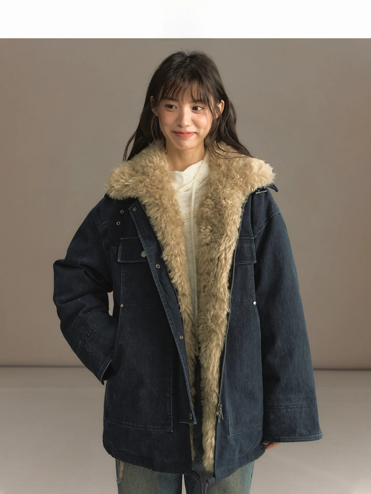 

LOLOL Harbour Cruise Mid-Length down Jaet Women's Fur Collar Parka White Du down Quali Thi Outerwear Coat