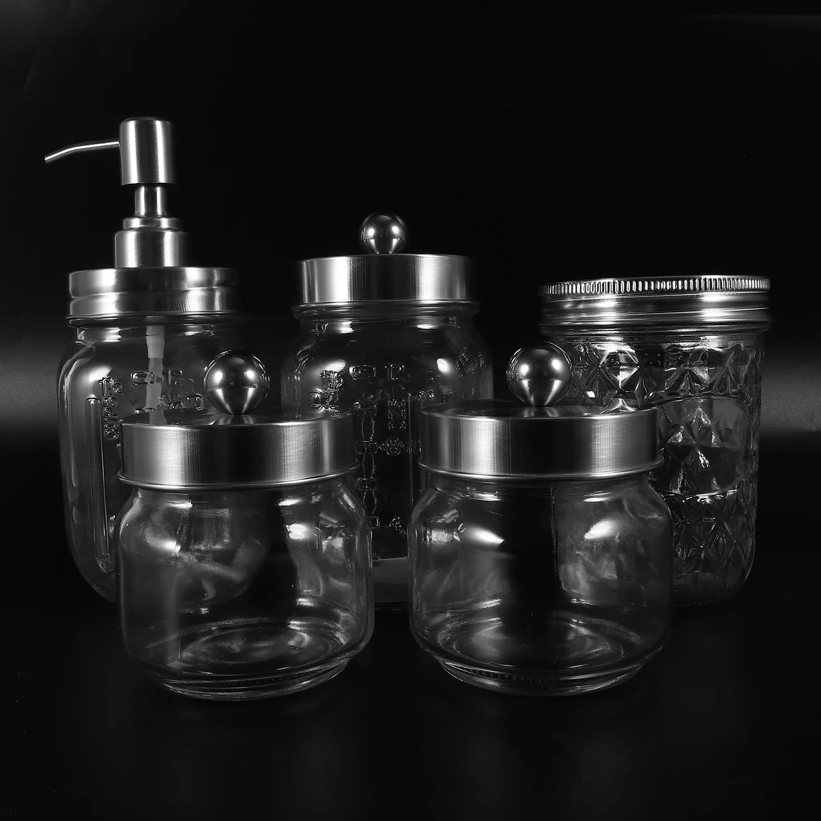 

1Set Mason Jar Bathroom Accessories Set Foaming Soap Dispenser Toothbrush Holder Cotton Swabs Holder Bathroom Vanity Countertop