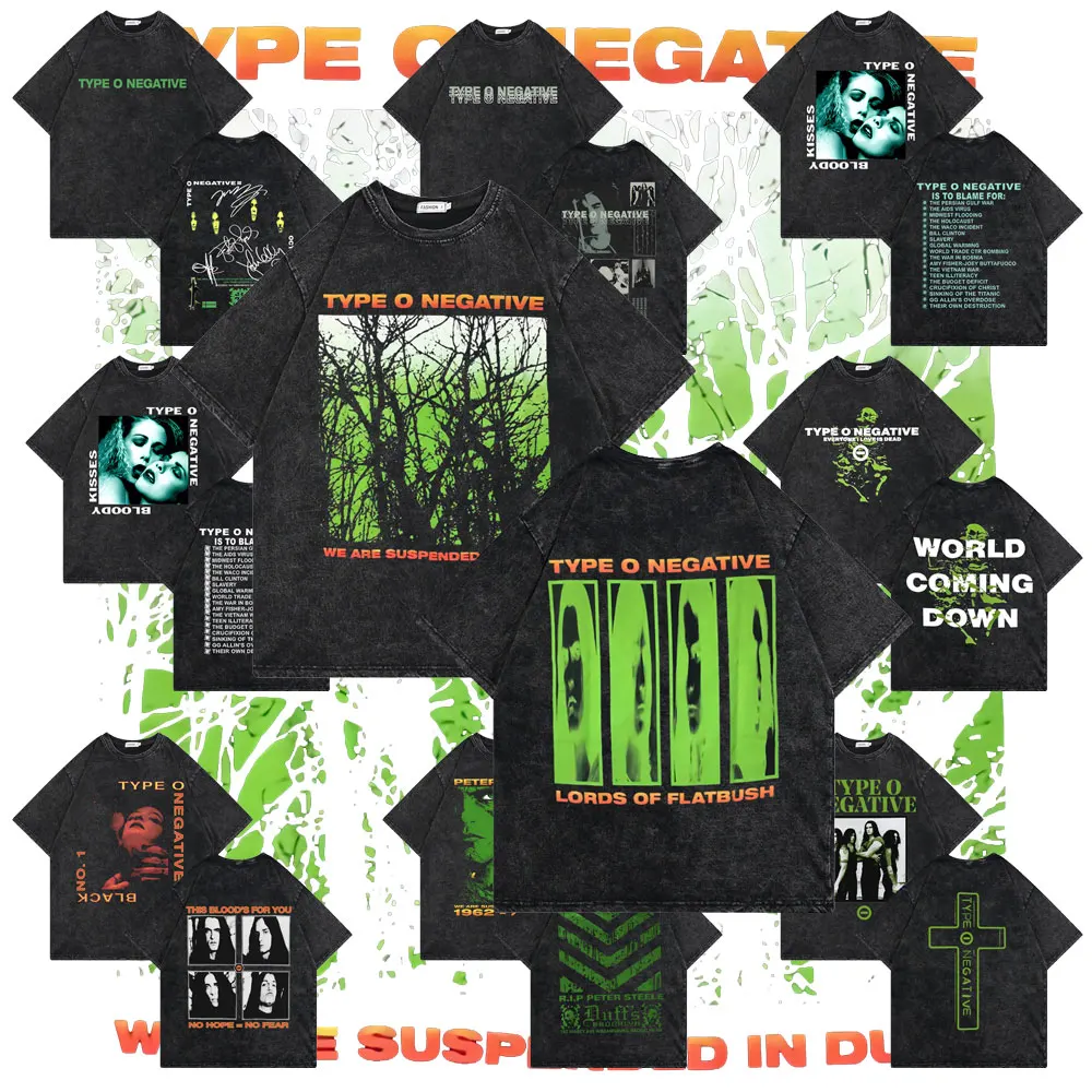 

Washed Vintage Rock Band Type O Negative Suspended in Dusk Essential T Shirt Men Women Gothic Oversized Short Sleeve T-shirts