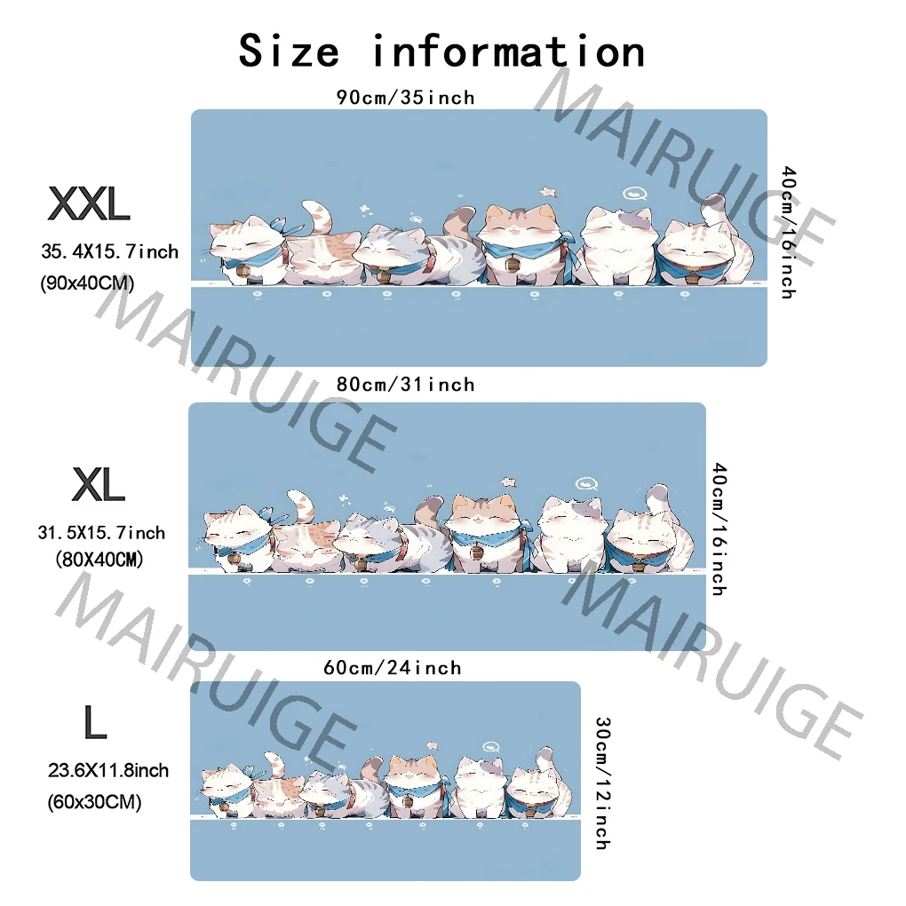 Kawaii Kitten Mouse Pad Girly Blue Large Computer Office Game Table Mat XXL Rubber Anti-slip PC Keyboard Mousepad Long Desk Pads