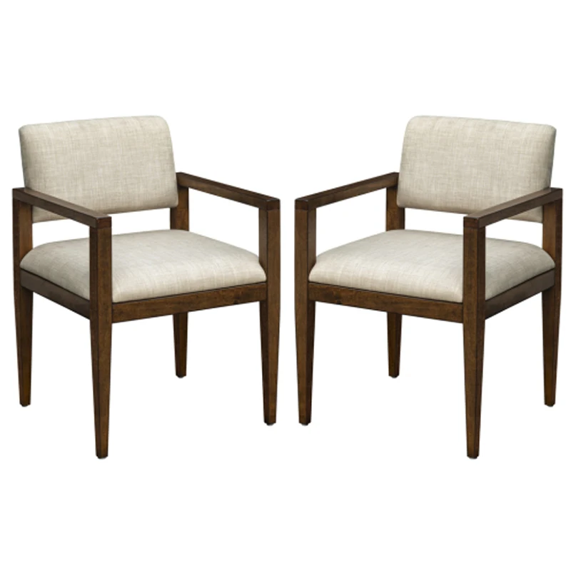 Upholstered Dining Chairs with Arms (Set of 2),Crafted from durable solid wood with a rich pecan finish,Comfortable upholstered