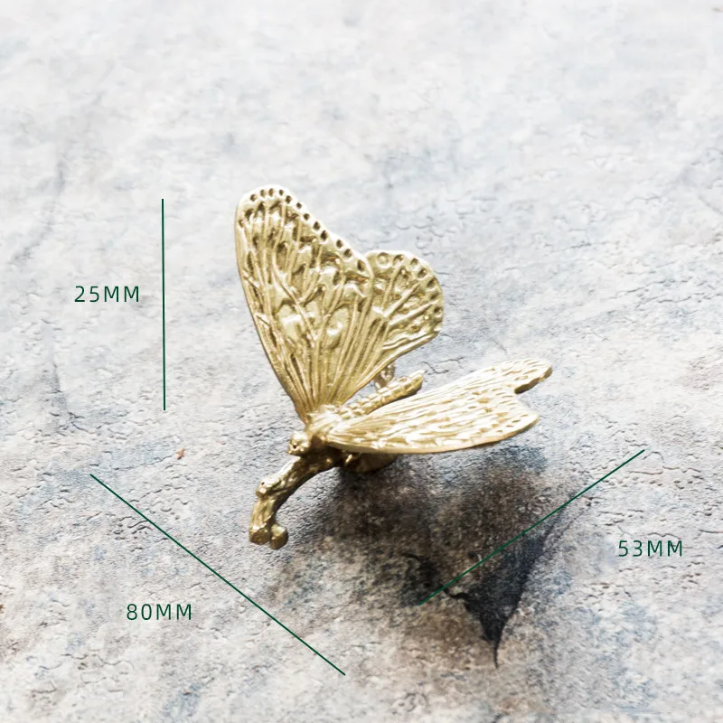 American European Retro Brass Small Butterfly Orchid Handle Wardrobe Cabinet Shoe Cabinet Drawer Cabinet Door Pure Copper Handle