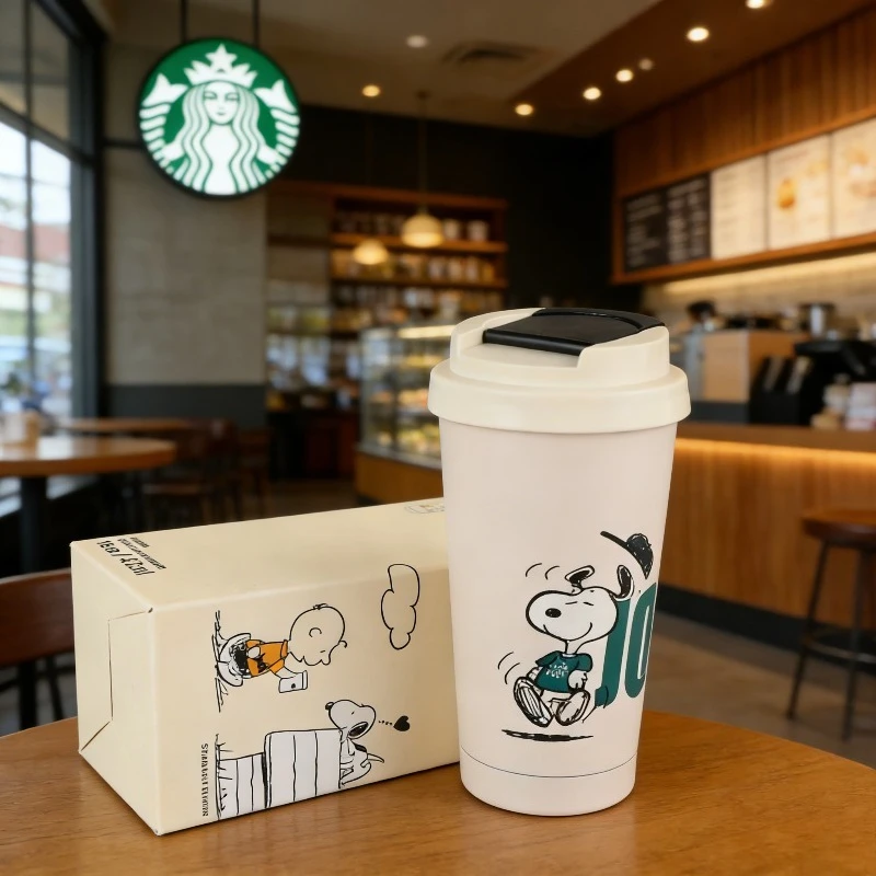 Vaso Térmico Estilo Starbucks Joe Kind de 473 ml, Snoopy, Doble Pared, Aislado, Tapa Antiderrames, Regalo Ideal para la Familia
