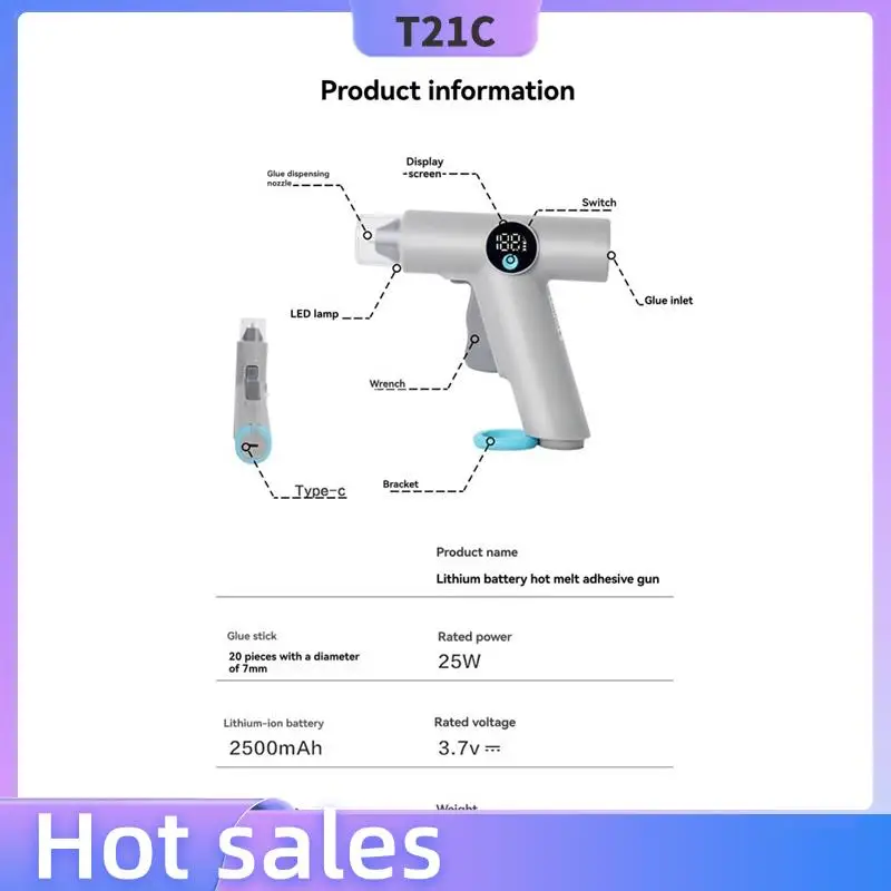 

T21C Cordless Hot Glue Gun With LED Light Lithium Battery Temperature Display DIY Household Craft Tools