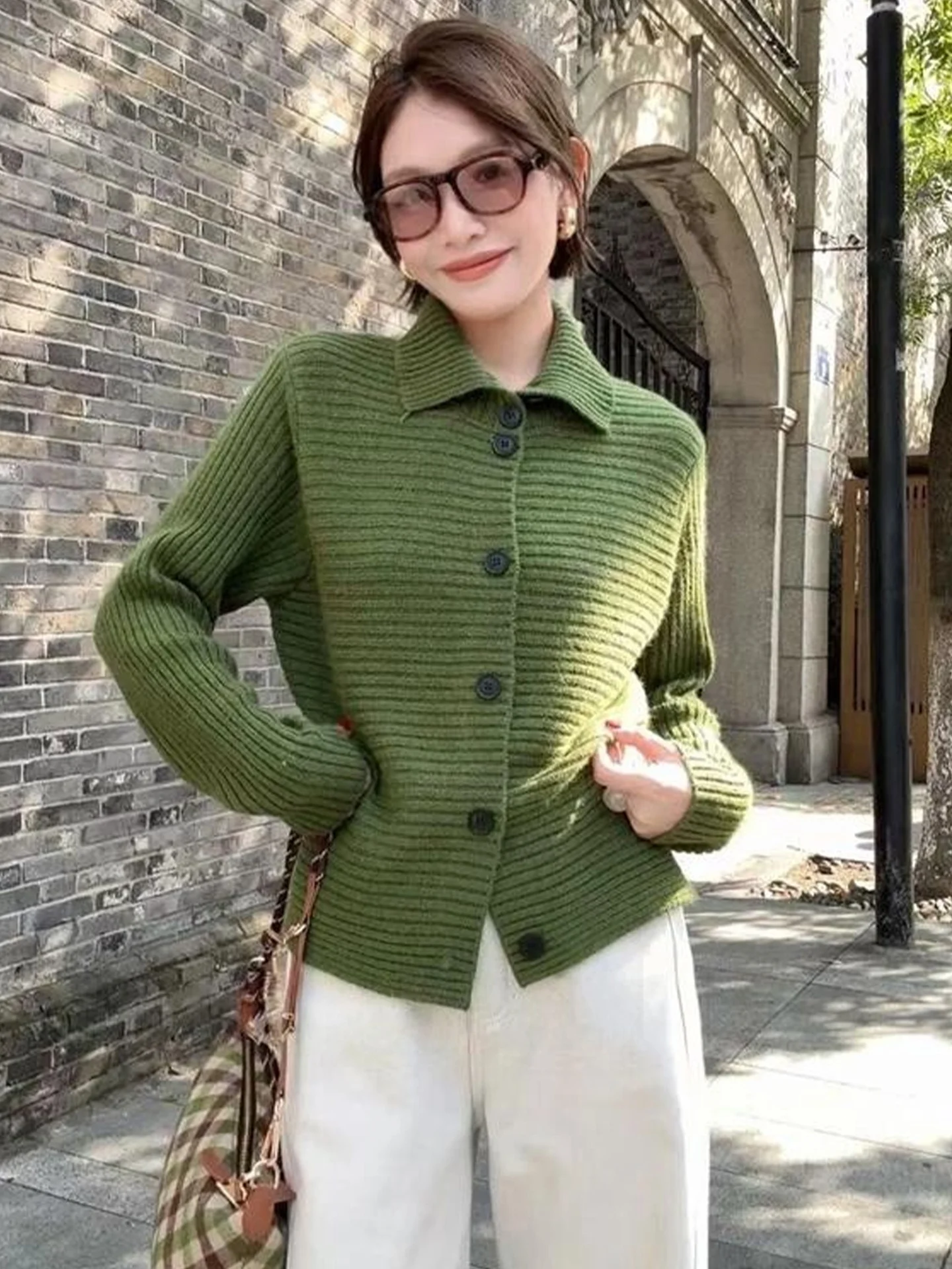 

Женский вязаный кардиган с отложным воротником, длинными рукавами, в корейском стиле, для повседневной носки, зимний, модный, для офиса