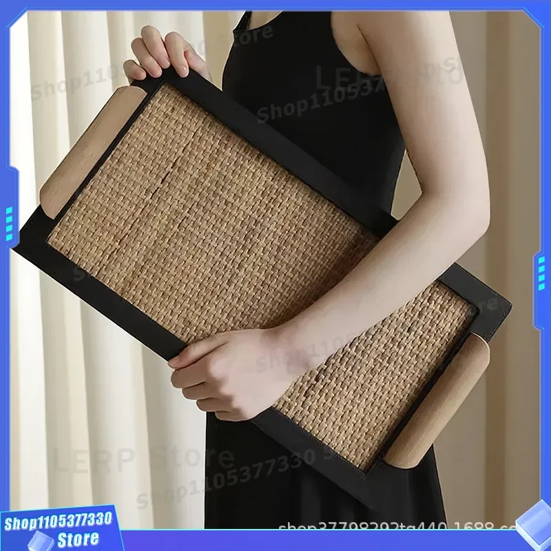 Nordic Wabi Sabi Wooden Rattan Tray Retro Home Decor Living Room Tea Table Storage Organizer Natural Handmade Serving Platter