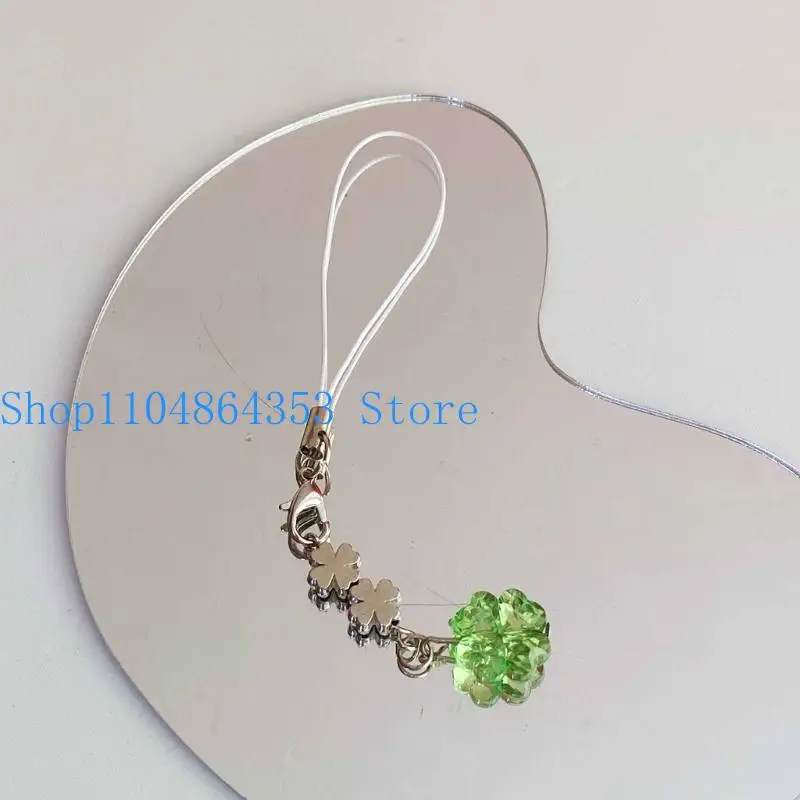 652F Multipurpose Luck Clovers Phone Strap in Green Sturdy Mobile Accessory Adjustable and Portable for Everyday Use