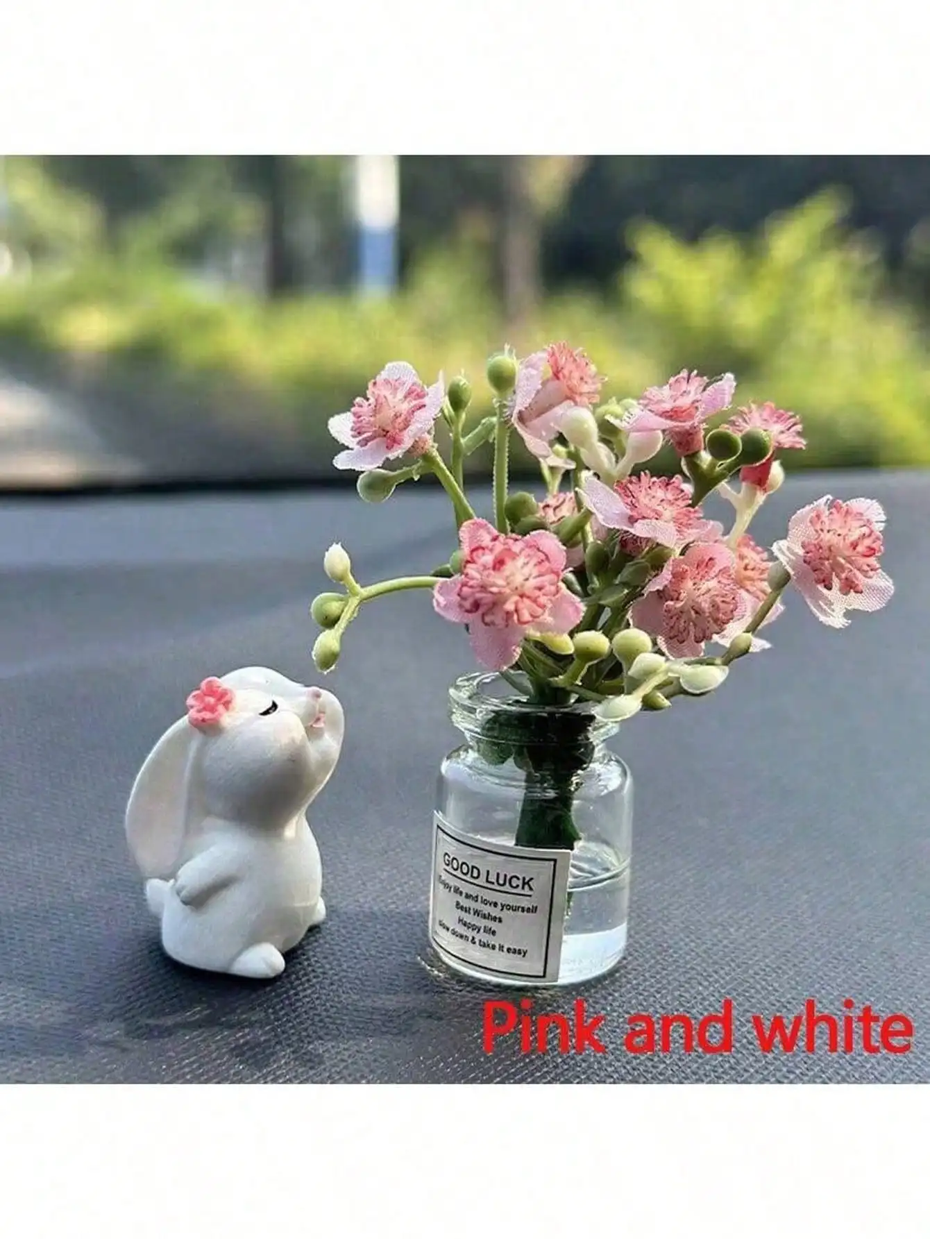 2pcs Cute Rabbit Ornament Flower Vase Decor For Car Interior image 4