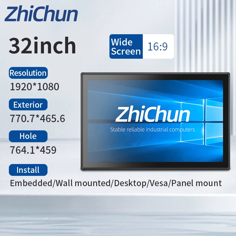 32 Inch Wide Capacitive Touch Screen Panel 1000 Nit Touchscreen Ip65 USB Interface Glass Monitor