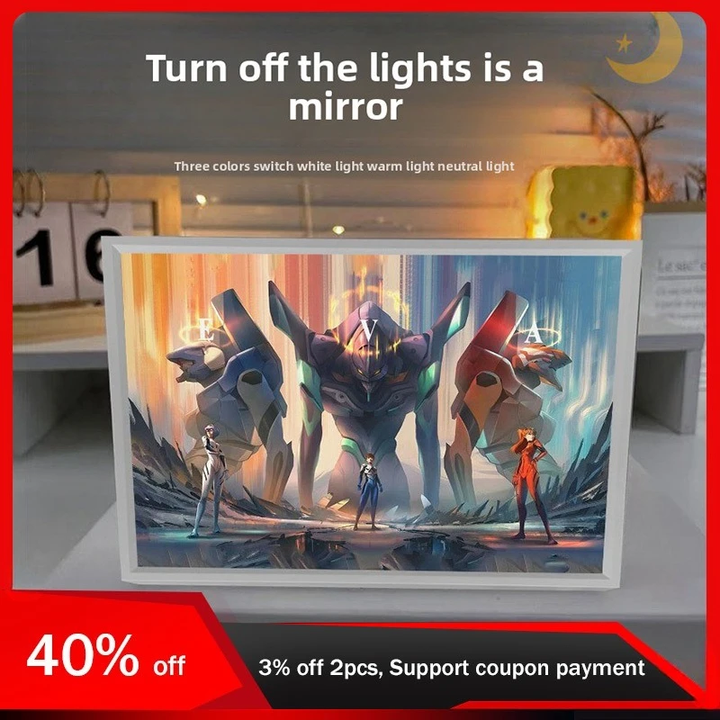 

21cm/8.27in Evangelion Light Painting 3D Led Mirror Lamp Anime Figure Peripherals Desktop Collectible Crafts Birthday Decoration