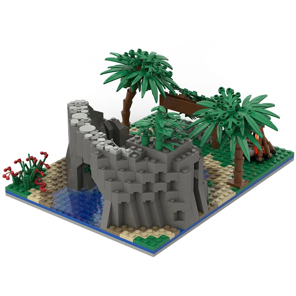 Survival in the Wilderness Scenes MOC Jungle Bonfire Assemble Building Blocks Accessories Compatible Figures DIY Model Bricks