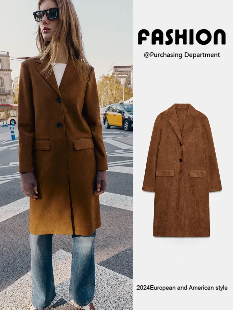 

Spring New Arrival Women's Long Sve Faux Leather Effect Jaet Coat Sli Flip Collar Design Ladies Faion Outerwear