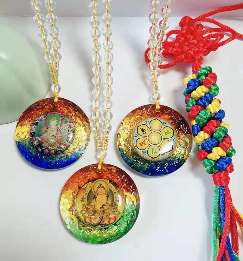 3PCS TOP efficacious Money drawing Good luck Buddhism Yellow Jambhala Padmasambhava Guru Om mani padme hum Mantra Crystal Amulet